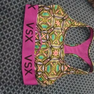 VSX Colorful Patterned Sports Bra with Pink Band
